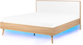 Bett heller Holzfarbton / weiß 140x200 cm mit LED-Beleuchtung bunt SERRIS