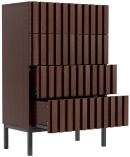 UEV Kommode mit 4 Schublanden, Sideboard, Schubladenschrank, Schmal kommode (Aufbewahrungskommode, Mehrzweckschrank aus Holz(Natur/Schwarz/Dunkelbraun), 60 x 34,5 x 92cm, Schrank für Wohnzimmer,Schlafzimmer,Flur