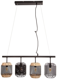 LED Hängeleuchte, Rattan, Käfig schwarz, L 74 cm