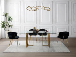 Vente-unique - Esstisch für 6 Personen - Sicherheitsglas & Edelstahl - Transparent & Goldfarben - NILESA II von Pascal Morabito