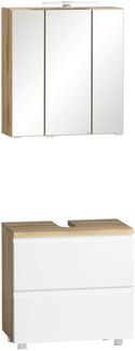 Badmöbel-Set >Paris< (2-tlg.) in weiß / Wotaneiche-Dekor - 60x195x35cm (BxHxT)