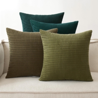 EMEMA Kordsamt Kissenbezug 4er Set Dekokissen Granulat Sofakissen 40x40 cm Grün