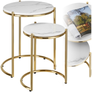 tectake Beistelltisch Couchtisch Ellsa, hochwertige Marmorplatten, solide Stahlgestelle (2-St, 2 tlg), Stilvoller Beistelltisch im 2er Set mit hochwertiger Marmorplatte
