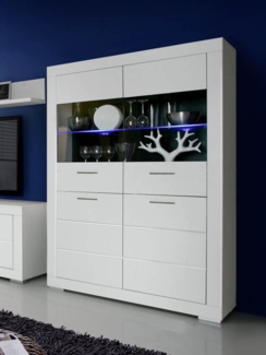 Vitrine Glasvitrine Highboard Wohnzimmer 4trg 116cm weiß matt