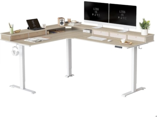 Elektrisch höhenverstellbarer Schreibtisch L-Form 190x160cm Weiß/Walnuss