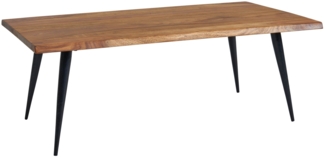 Couchtisch 110 x 60 x 40 cm Sheesham Massivholz Sofatisch mit Baumkante, Wohnzimmertisch Kaffeetisch Eckig mit Metall-Gestell, Großer Tisch Beistelltisch Wohnzimmer Modern