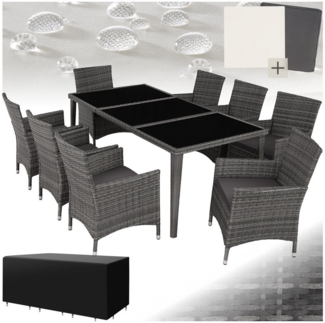 tectake Sitzgruppe Rattan Sitzgruppe, (Set, 9-tlg), Inkl. 2 Bezugsets