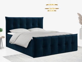 Boxspringbett, mit Fußteil, 2 Bettkästen - PREMIUM-11 - 180x200cm - Dunkelblau Velours - H4