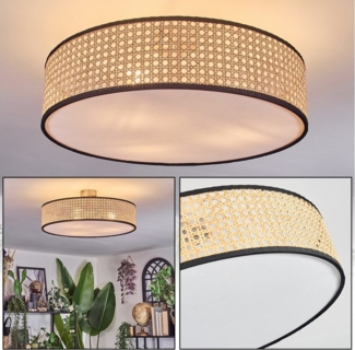 hofstein Deckenleuchte Deckenlampe aus Metall/Korbgeflecht/Stoff/Kunststoff in Schwarz/Weiß, Deckenleuchte im modernen Boho-Design, Ø 50 cm, E27