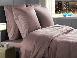 Heckett & Lane Mako-Satin Bettwäsche 155x220 Banda Canyon Rose Streifen Wende uni