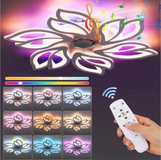 WILGOON LED Deckenleuchte Deckenlampe mit Bluetooth Lautsprecher, RGB Hintergrundbeleuchtung, LED fest integriert, RGB, Warmweiß, Naturweiß, Kaltweiß, Dimmbar mit Fernbedienung für Schlafzimmer Wohnzimmer Kinderzimmer