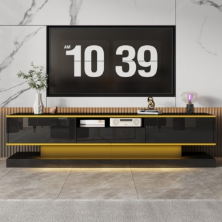 MODFU Lowboard Luxus Design mit goldenen Dekorstreifen (Wohnzimmermöbel, Fernsehschrank, Low-Panel, 1 St, 3 Schubladen, 1 offenen Fach), mit farbwechselnden LED-Leuchten