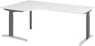 bümö Eckschreibtisch höhenverstellbar 200x120 cm in weiß, Metallgestell in graphit/alu - Schreibtisch groß, Bürotisch höhenverstellbarer, Büroschreibtisch & Computertisch PC Tisch Büro, X82-W-GC