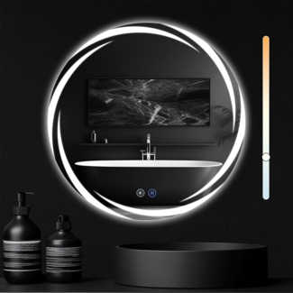 ZMH Runder Badezimmerspiegel mit Beleuchtung – 60 cm LED-Wandspiegel IP44, runder Badezimmerspiegel mit Touch-Funktion, mit dimmbarem Licht – Schalter und Antibeschlagfunktion