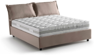 Dmora Doppelbett Arden, Bettkasten aus Stoff, Öffnung vorne, inklusive Matratze 140x190 cm, 100 % Made in Italy, Taupe