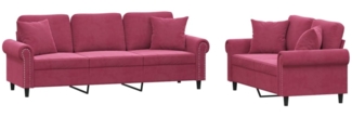 vidaXL 2-tlg. Sofagarnitur mit Kissen Weinrot Samt 3202274