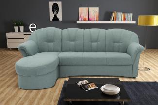 DOMO Collection Puno Ecksofa, Sofa in L-Form, Eckcouch, Sofa, Couch mit Longchair und Schlaffunktion, 142x233 cm, Polstermöbel in eisblau