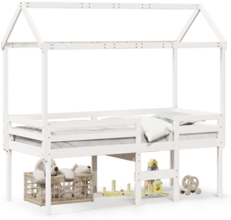 vidaXL Hochbett mit Dach Weiß 90x190 cm Massivholz Kiefer 3282139