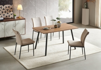 Home Collective Esszimmer-Set mit 4 Stühlen Tisch Küchentisch & Esszimmerstühle Esszimmertisch, Tisch in Eiche Dunkel & 4 Stühle in Beige