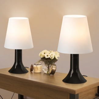 ZMH Nachttischlampe Wohnzimmer Tischlampe mit Kabel - Tischleuchte 2er Set Kleine Lampe Schwarz E14 Tischlampen Moderne Landhausstil für Esstisch Schlafzimmer - Ohne Leuchtmittel