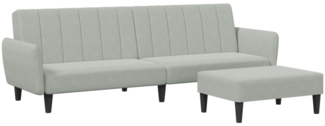 vidaXL Schlafsofa 2-Sitzer mit Fußhocker Hellgrau Samt 3216250