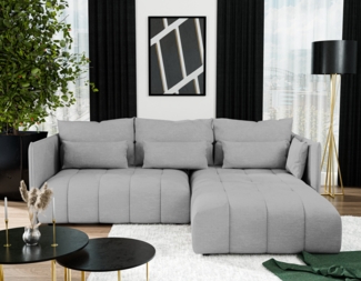 AX LIVING Hellgrau Ecksofa mit Schlaffunktion und Bettkasten Cosmova