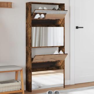 vidaXL Schuhschrank mit Spiegel 4 Fächer Räuchereiche 63x17x134 cm 3228277