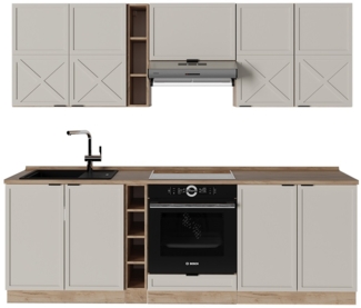 Küchenzeile Fame-Line GrauBeige/Goldkraft Eiche 235 cm ohne Arbeitsplatte Vicco