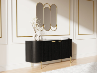 Vente-unique - Sideboard mit 2 Türen - Mangoholz & goldfarbenes Metall - Schwarz - NEVILI von Maison Céphy