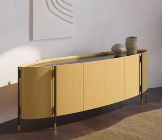 Casa Padrino Luxus Sideboard mit 4 Türen Naturfarben / Schwarz / Messing 267 cm - Hotel Möbel