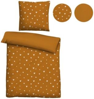 Traumhaft schlafen - Castell - Markenbettwäsche Baumwoll Renforce Bettwäsche 0400869 HERZEN, ocker, 1x 135x200 cm + 1x 80x80 cm