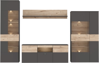 FORTE Como Wohnwand mit LED Beleuchtung, Holzwerkstoff, Grau/Braun/Braun, 319,3 x 203,3 x 52 cm
