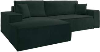 Selsey 'Farese New' Ecksofa mit Schlaffunktion, Cord-Bezug in Grün, linksseitig, 85 x 267 x 167 cm
