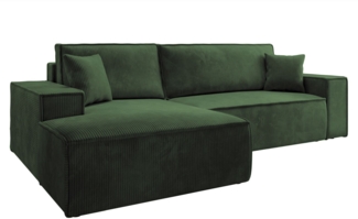 Selsey 'Farese New' Ecksofa mit Schlaffunktion, Cord-Bezug in Grün, linksseitig, 85 x 267 x 167 cm