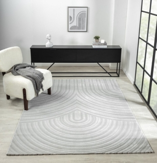Vimoda Teppich Wohnzimmer modern Einfarbig, Rechteckig, Läüfer Schlafzimmer Kurzflor, Wellen Hochtief-Muster, lebendige Optik