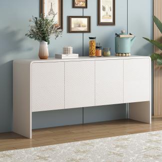 Merax Minimalistischer Stil Großer Stauraum Sideboard mit 4 Türen und Rückstoßvorrichtung für Wohnzimmer und Eingangsbereich (Weiß)