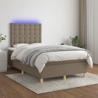 vidaXL Boxspringbett mit Matratze & LED Taupe 120x200 cm Stoff, Härtegrad: H2 [3135745]