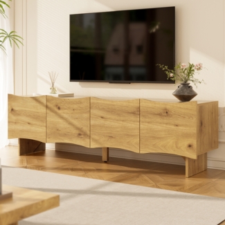 TV-Schrank 155 cm mit Wellenmuster – moderne Medienkonsole in Holzoptik mit viel Stauraum