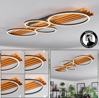 hofstein Deckenleuchte dimmbare Deckenlampe aus Holz/Metall/Kunststoff in Natur/Schwarz/Weiß, LED wechselbar, 3000 Kelvin, im skandinavischen Design, dimmbar über Lichtschalter, LED 42 Watt