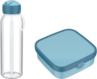 Mepal - Pausenset XL Campus - Set für Kinder mit großer Bento Brotdose und Flip-Up Wasserflasche - Lunch-Set für die Schule oder unterwegs - Spülmaschinenfest - 1300 + 500 ml - Cool Blue
