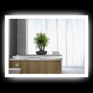 Kleankin Spiegel Badspiegel mit LED-Beleuchtung, Lichtspiegel mit Touchschalter (beschlagfreier Wandspiegel mit 3 Lichtfarben, 1-St, IP44 Wasserdicht), Memory-Funktion, 80cm x 60cm x 3cm