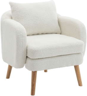 Merax Sessel mit Zierkissen und Massivholzbeine, Loungesessel, Einzelsessel mit Teddyplüsch, Weiß