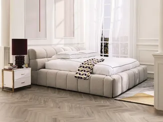 Vente-unique - FORVIK Bett Stoff Beige - B 255 cm x H 95 cm x L 244 cm