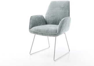 Esszimmerstuhl Zoa-Flex Chenille Pastellblau Kufengestell Edelstahl Taschenfederkern