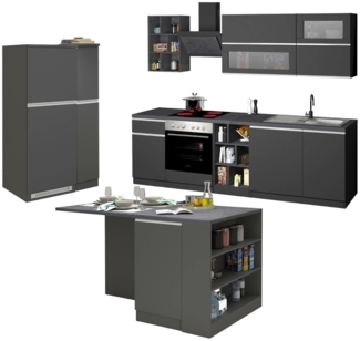 Dmora Vollständige Küche Arlo, Set mit Speisekammer, Küchenzeile Schrank, Blockbausatz mit Insel und Kühlschrankträger, 100 % Made in Italy, Anthrazit und Schiefer
