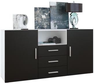 Vladon Sideboard Skadu, Kommode mit 2 Türen, 3 Schubladen und 1 offenem Fach, Weiß matt/Schwarz matt (138,5 x 71,5 x 35 cm)