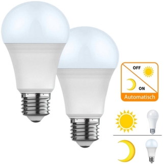 Jibenhome LED-Leuchtmittel E27 Glühbirne mit Bewegungsmelder Dämmerungssensor, 12W Birne Lampe, 2 St, Warmweiß/Weiß, Warmweiß/Weiß Automatisch Auf Aus Licht für Treppen Toiletten Balkon