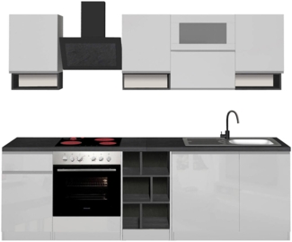 Dmora Vollständige Küche Attiko, Set mit Speisekammer, Küchenzeile Schrank, Linearer Blocksatz, 100 % Made in Italy, 255 x 60 x 85 cm, glänzendes Weiß und Schiefer