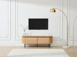 Vente-unique - TV-Möbel mit 2 Türen - Eichenfurnier & Metall - Holzfarben hell & Schwarz - CARDIONA