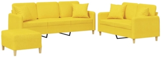 vidaXL 3-tlg. Sofagarnitur mit Kissen Hellgelb Stoff 3202147